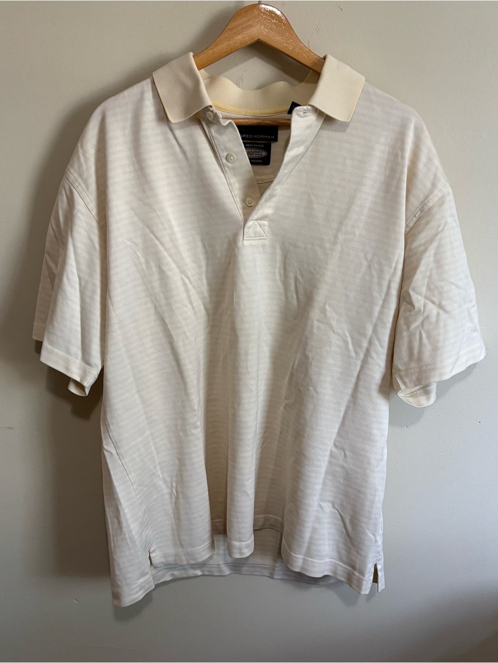 Greg Norman Play Dry Gold & Gray Striped Golf Polo Shirt Men’s M